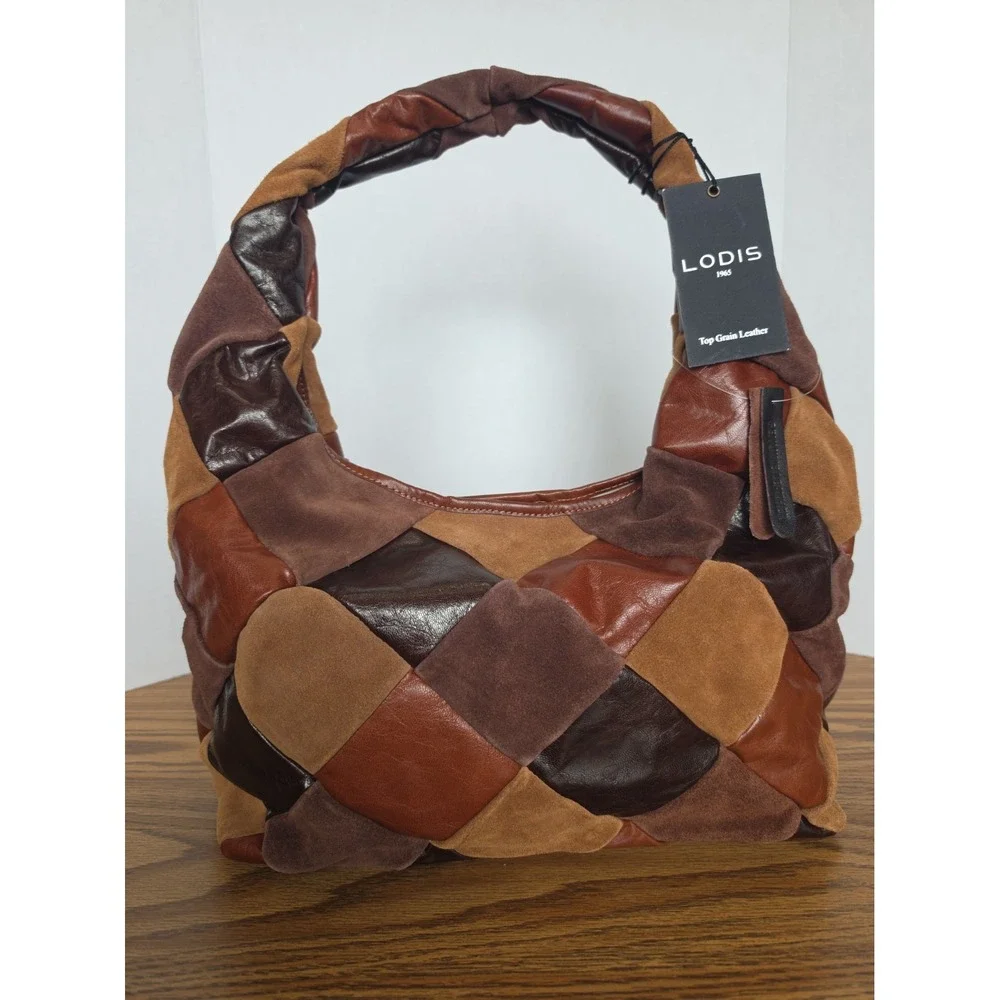 Lodis Piece Train Hobo Bag Patchwork Suede Genuine Leather NWT